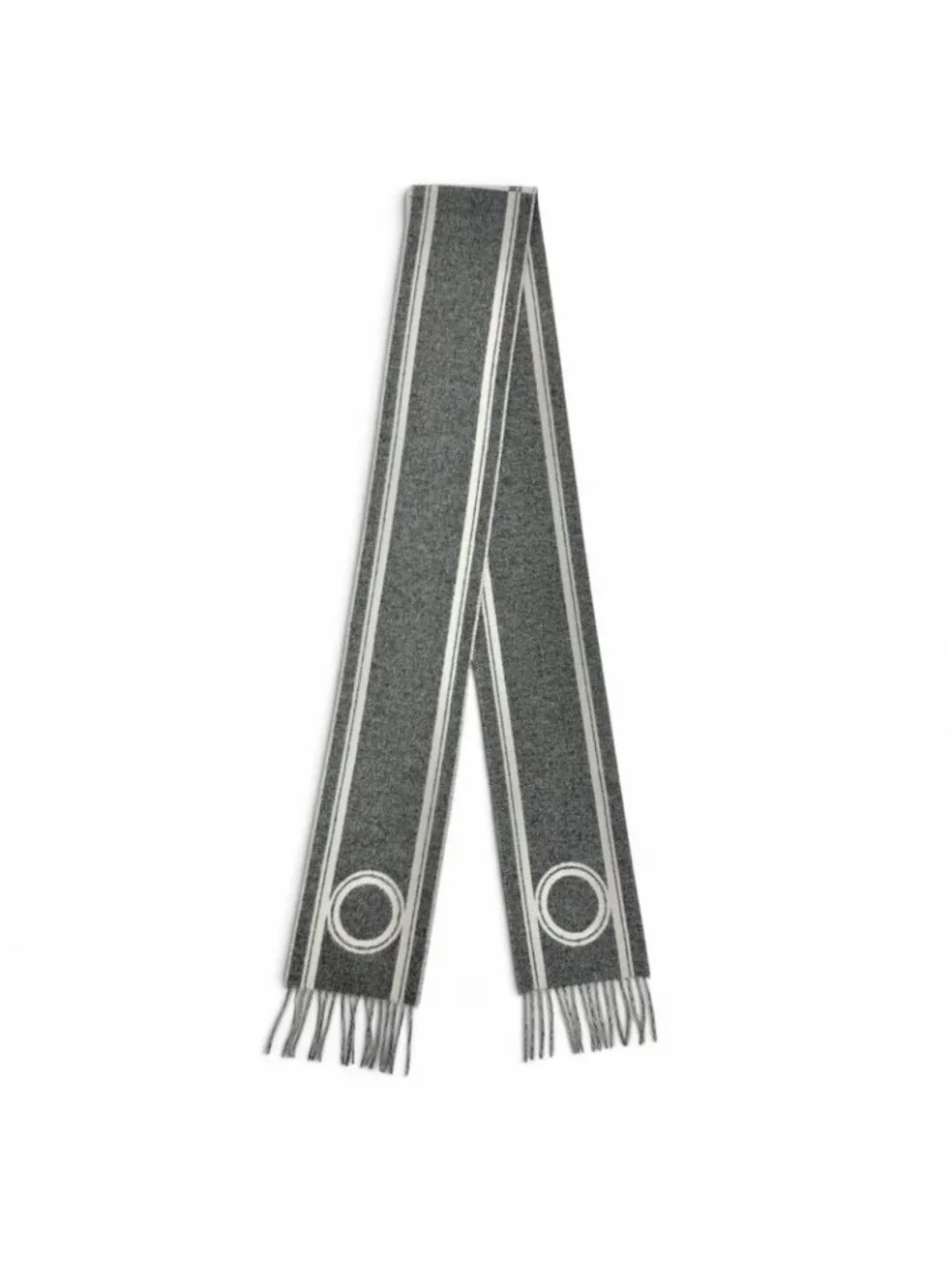 Hermes Band de Repo Cashmere Gray Flannel Yvoir Bicolor Fringe Long Scarf - Picture 4 of 9